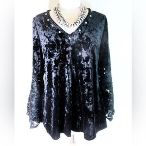 SILVERADO Dreamer Onyx Black Velvet Concho Trim Large Lace Bell Sleeve Sz L $200